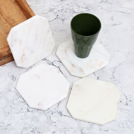 Modern White Coloured Marble Coasters - Pack of 4